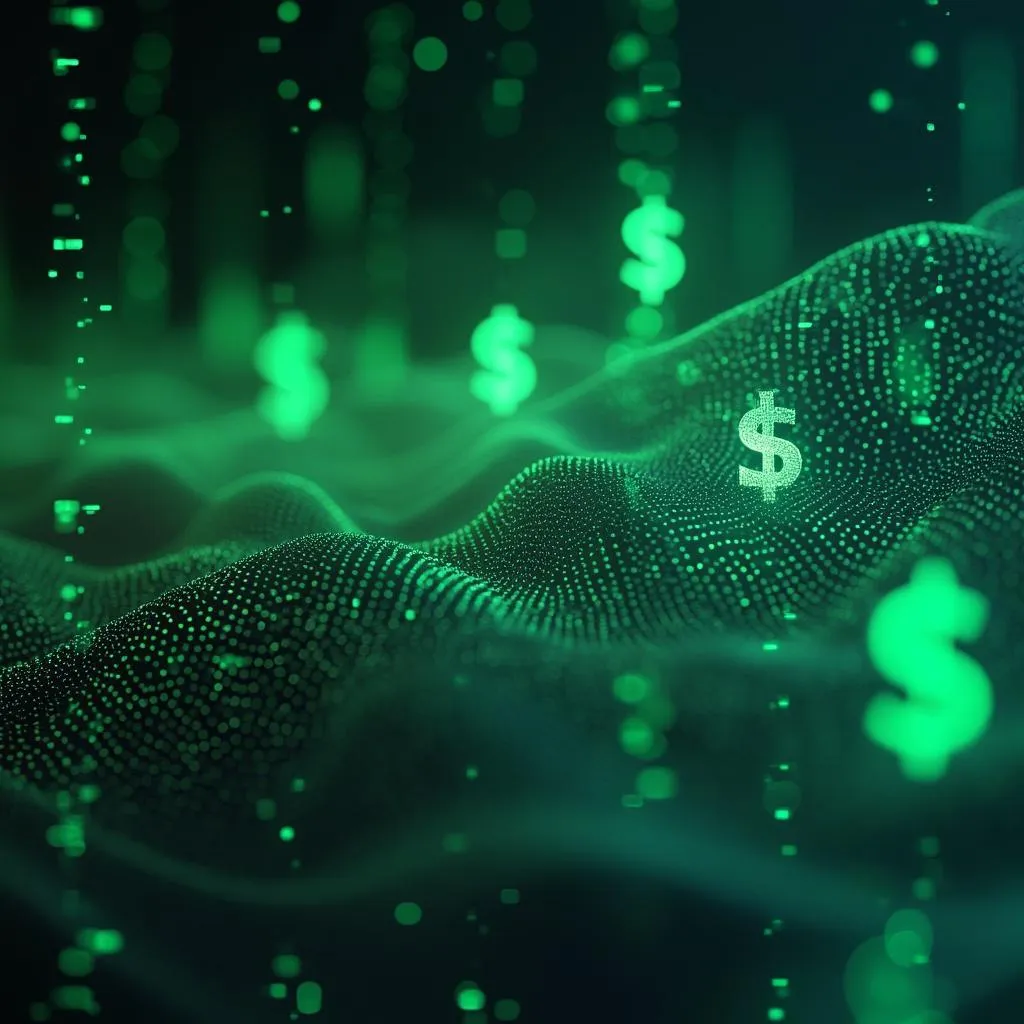 Visualisation abstraite de la technologie IA et des réseaux financiers